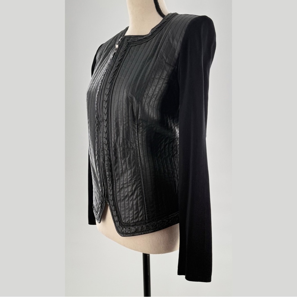 Nygard Collection Petite M Black Leather & Knit Panel Zip Jacket – Size 10-12 - Picture 6 of 7